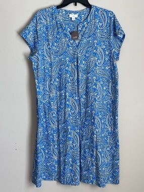 NWT J.Jill Blue Paisley Tunic Dress Casual Women's Large Knee Length